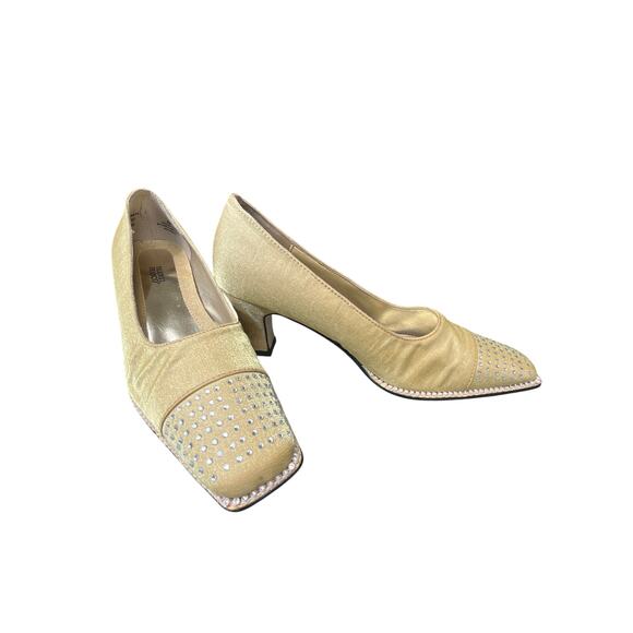 NWOT Valenti Franco Square Toe Rhinstone Gold Metallic Pumps Heels Sz 8M - Picture 7 of 7